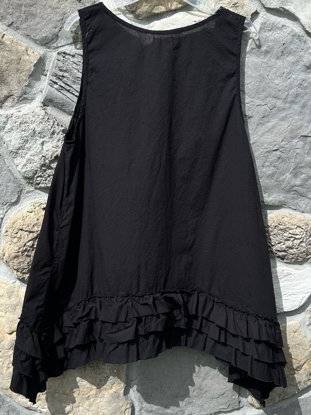 Tulip Clothing Tunic Top Size XL Black Lightweight Cotton Ruffle Boho Lagenlook - Picture 2 of 6